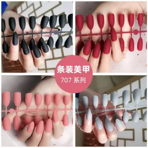 24 Pcs Strip Matte Solid Color False Nails Press on Point Head Full Cover Artificial Nails Pure Color Finger Nails Supplier