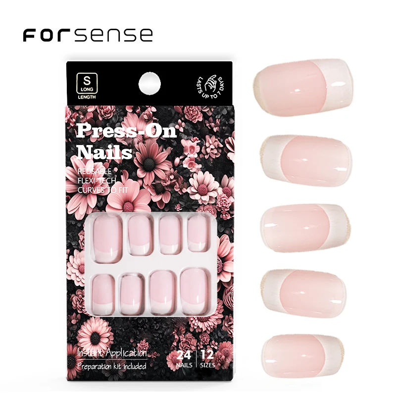 24 Pcs White French Tip Press on Nails pink Fake Nails square Artificial Fingernails Press on False Nails Presson