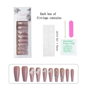 24 Piece Full Size One Size Fits All Cross border Exclusive Handcrafted French Womens Press on Nails Long Stock Free Tool Kit