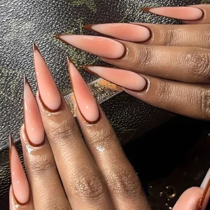 24 Pieces Long Pointed French Press on Nails Tips Gradient Nude Color Edging Fake Nails