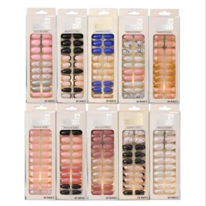 24 Pieces Medium Oval Press on Nails Cute Artificial Nails Glossy Full Cover False Nail Tips