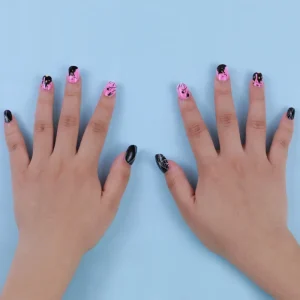 24 Pieces Press on Nails Full Cover Cute Patterns Mixed Color Art Artificial Nail Kid Gift for Young Girls