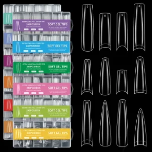 240 Pieces Box XXXL Nail Art Ultra Long Water Pipe Nail Patch French Square Almond Stiletto Full Cover ABS Transparent