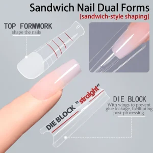 240PCS Clear Traceless Sandwich Dual Nail Form for Quick Extension French Sculpting Private Label Nail Art Tool