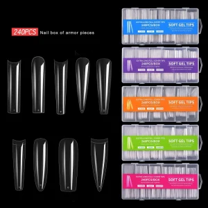 240Pcs Box 4XL Long Coffin Clear Full Cover Nail Tips ABS Natural Ballerina Square Stiletto Nail Tips