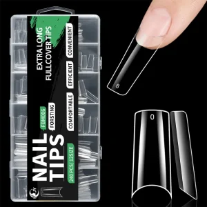 240Pcs XXL Extra Long Coffin Oval Almond French Square Natural Clear No C Curve Salon False Nails Nail Art Tips