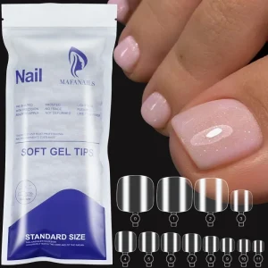 240Pcs bag Clear Fake Toe Nail Tips Kit Soft Gel Short Square Acrylic Press on Toenail Full Cover 12Size False Toe Nail Art