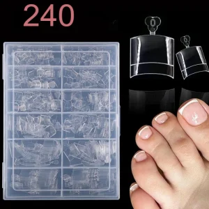 240pcs ABS Half Cover Transparent Clear False Toenail Tips French Square Gel Toe Nail Tips with Guide