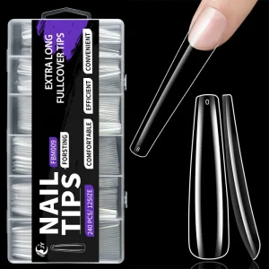 240pcs Factory Half Cover Clear XXXL False Nail Tips French Square Lady Long Fake Nails for Nail Art Beginners