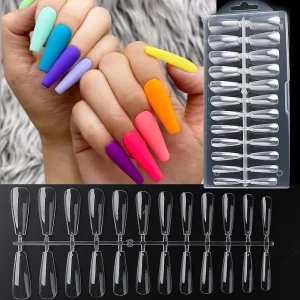 240pcs False Nail Tips Practising Fake Nails Clear Nature Long Trapezoid Training Displaying False Ongles Tools Manicure Tip