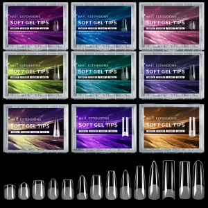 240pcs False Nail Tips Soft Gel Fingertip Semi-matte Capsules Almond French Coffin Full Cover Artificial Fake Nails Extension