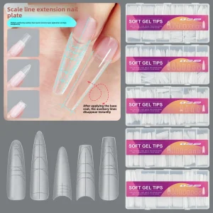 240pcs French Full Cover Stiletto Acrylic Nail Tips Set Square Pattern ABS Artificial Fingernails For Gel X Nail