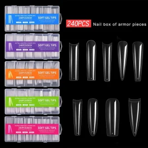 240pcs French Full Cover Stiletto Acrylic Nail Tips Set Square Pattern ABS Artificial Fingernails For Gel X Nail