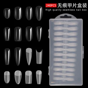 240pcs Long Coffin Square Clear Gel Half Full Cover Nail Tips Acrylic Half Matte Soft Gel X Press on Nail Tips Extension
