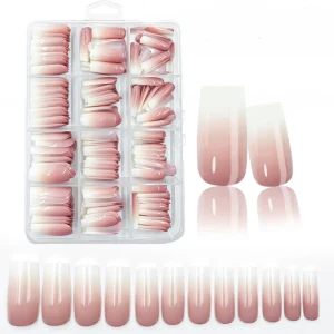 240pcs Solid Transparent INS Soft Gel X Nail Tips Simple Full Cover Nude Pink Press On Artificial Fingernails