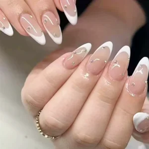 24PCS Factory Price Eco friendly Plastic French Tip Gradient Manicure Mid length Removable Salon Effect Hand Made Press on Nails