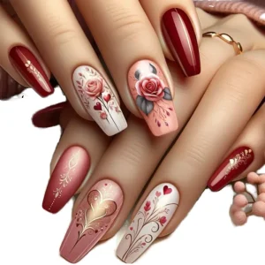 24PCS Medium sized Ballet style Shiny Pre designed Acrylic False Nails in Almond Shape Medium Size Style European American Style