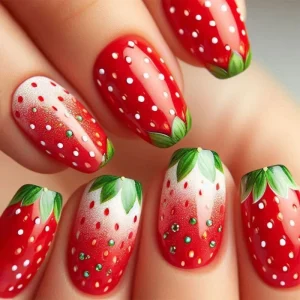 24Pc Ballerina Press on Nails with Red Strawberry Cute Strawberry Fake Tips Red Strawberry Designs Cat’s Eye Press on Nails 3d