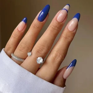 24Pcs Colors French Style Simple Blue Almond Press on Nails