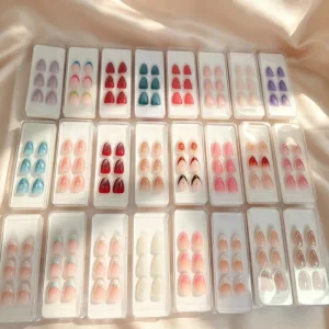 24Pcs Set False Nails Ready to Ship Assorted Styles Almond Square French Ombre Reusable Acrylic False Nails for Salon