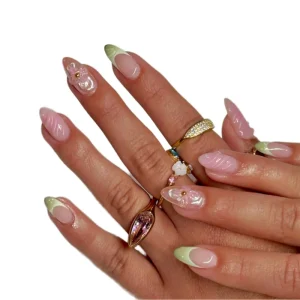 24pcs 3D Shell Floral Short Almond Press on Nails Customize with Glue for False Nails