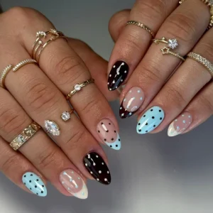 24pcs 4227 Korea Imported ABS Acrylic Polka Dot Press On False Nails Art False Nails Artificial Fingernails