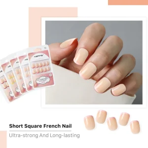 24pcs Custom Logo Press On Nails Short Square French Nails Custom Design Accepted Reusable Nails Factory
