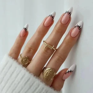 24pcs Medium Square Ballet Almond Coffin False Short Press Nail Finger Christmas False Nails Full Cover ABS Diamonds Fingernails