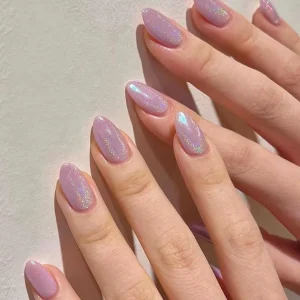 24pcs Sweet Girl Ins Style Nail Set Pure Aurora Glitter Oval Detachable Press on Fingernails Almond Pattern ABS Material
