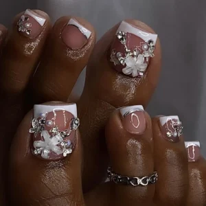 24pcs Toenails Shine Square Toe Nails Tips Shine Fashion Press on Nails Art Decoration