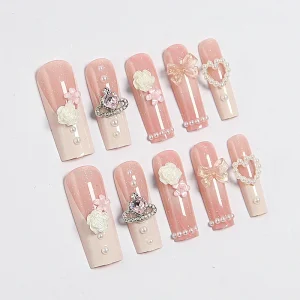 24pcs Women’s False Nails Big Discount French Square Pattern ABS Press Nails Glue Medium Length for Finger Application
