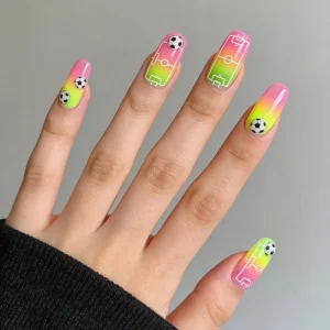 24pcs World Football Cup Design Fake Nails cat Eye Almond False Nails Set DIY Salon Faux Press on Artificial Fingernails