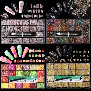 2880pcs 21 Grid AB Crystals Stone Kit Multi Shape Glass Nail Diamonds Nail Rhinestones For Nails