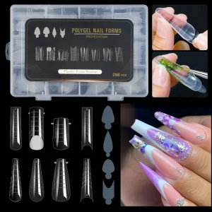288Pcs Box Poly Gel Nail Dual Form With Silicone Sticker for French Nail Tips DIY Quick Building Nail Form Extension Tools