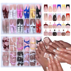 288pcs box Acrylic French Press on Nails Medium Square Armor Full Cover Nail Tips Removable Mixed Size Press on Nails Toe False