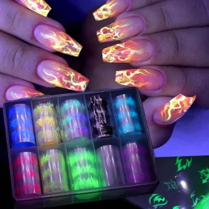 2D DIY Nail Art Foil Stickers Set Fluorescent Color Fluorescent Transfer Paper Made of Plastic