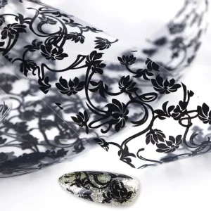 2D Luxury DIY Nail Decoration Lace Pattern Nail Sticker with Colorful Laser Mixed Transfer Foil Paper Made of Plastic