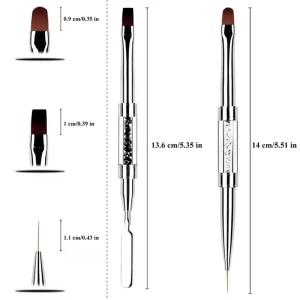2Pcs Dual-ended Nail Design Brushes Rhinestone Handle UV Gel Nail Brush Set Professional Nail Art Tools