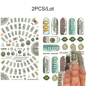 2Pcs set Dollars Sign Combination Nail Sticker Money Sign Nail Decal DIY Decoration DIY Manicure Decorations Sliders