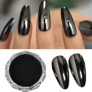 2pcs Black Mirror Chrome Nails Powder Metallic Rubbing Glitter Pigment Gold Dust Gel Polish Flake Winter Nails Decoration