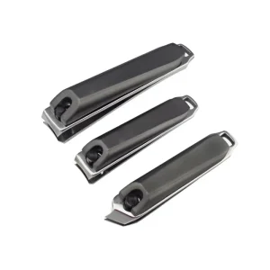 3 Piece Stainless Steel Nail Clipper Set with Black Grip Handles Durable & Effortless Sharp Fingernail and Toenail Trimmers