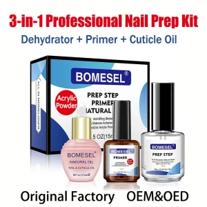 3 in 1 Nail Prep Kit Dehydrator Primer Cuticle Oil for Acrylic and UV Gel Polish 3 Essential Products in One Kit Set