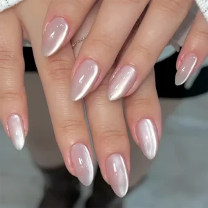 30 Pcs 3975 Valentine’s Day Pink Cat eye Short Almond Shape Art Acrylic Press on Nails Artificial Fingernails False Nails