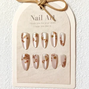 30 Pcs Autumn Winter Almond Cat Eye Premium Wearable Full Cover Painted Brown Luxe Finger Nails Nail Tips