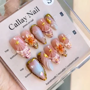 30 Piece Bestseller Romantic Floral Seashell French Style 3D Press On Nails Premium Gradient Design