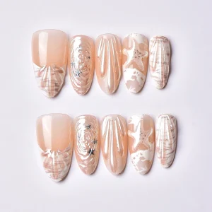 30 Piece Set 3D Ocean Shell Press On Nails Resort Style Summer Beach Nail Art
