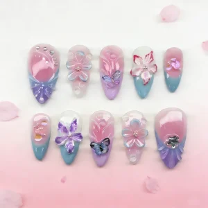 30 piece 3D Wearable Press on Nails with Fully Encrusted Floral Design Spring and Summer Style