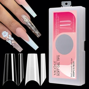 300pcs Box Acrylic French Manicure False Nail Tips Middle C Curve Coffin Natural Clear Artificial Tool Accessories