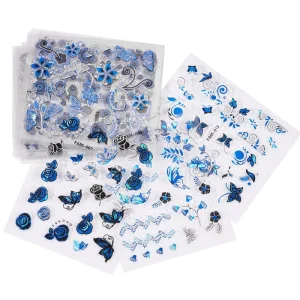 30Pcs Blue Butterfly Nail Sticker Self Adhesive Flower Butterfly Nail Decals Sliders 15 Colors 3D Flower Nails Stickers Decor