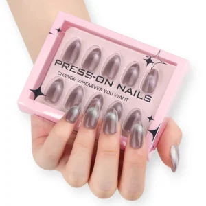 30Pcs Boxes 100% Acrylic Minimalist French Cat eye High end Translucent Gray Almond Shape Press on Nails Customize False Nails